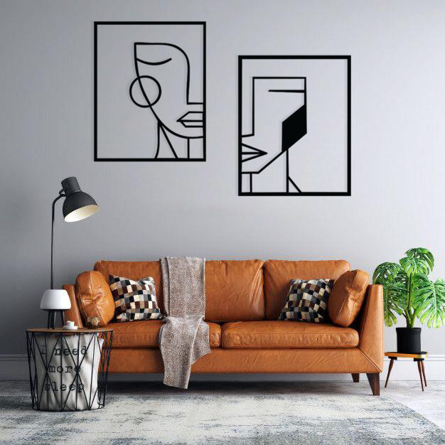 استیکر دیواری طرح صورتک مینیمال مجموعه 2 عددی