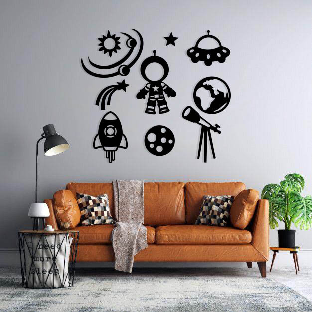 استیکر دیواری طرح فضا مجموعه 11 عددی