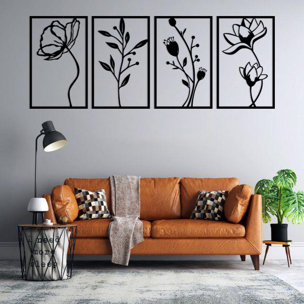 استیکر دیواری طرح گل کد 002 مجموعه 4 عددی 