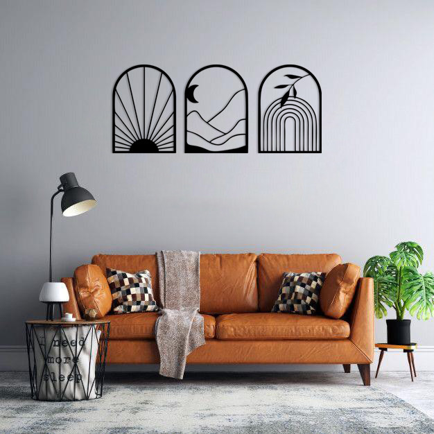 دیوارکوب ماهوت طرح کوه و خورشید و برگ مجموعه 3 عددی 