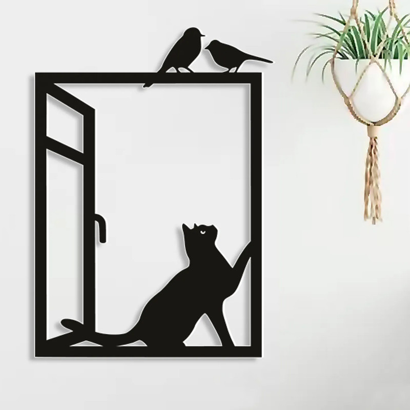 استیکر مدل چوبی گربه و پرنده کد T85