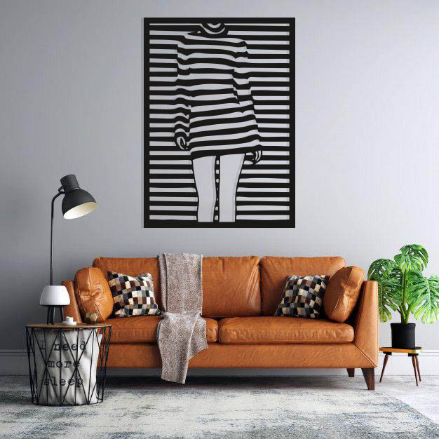 استیکر دیواری طرح دختر با خطوط موازی