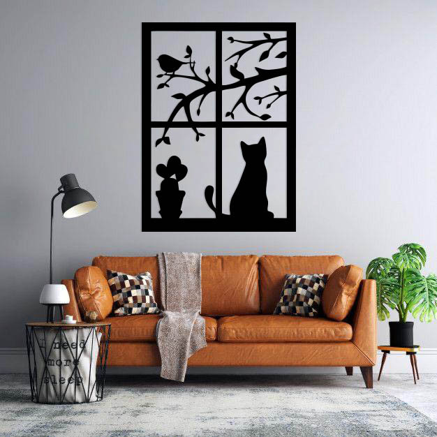 استیکر دیواری طرح گربه پشت پنجره 