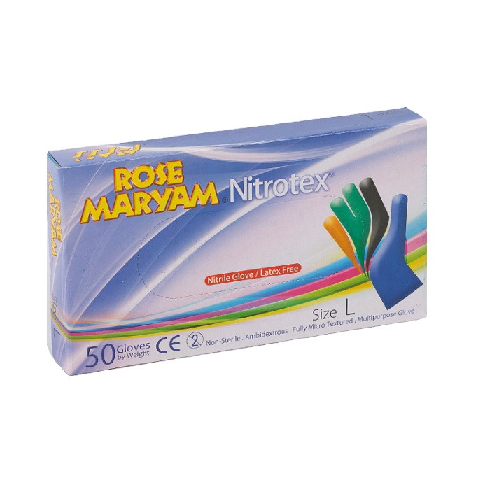 دستکش نیتریل رز مریم مدل نیتروتکس بسته 50 عددی