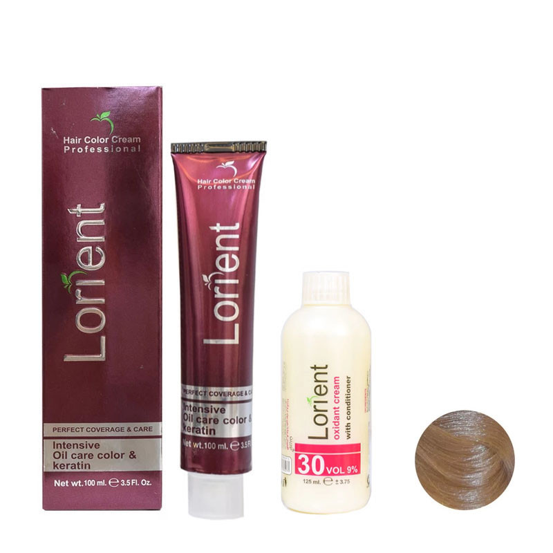 رنگ مو لورینت شماره 8.8 حجم 100 میلی لیتر رنگ بلوند بژ روشن به همراه اکسیدان شماره 2 نه درصدی حجم 125 میلی لیتر