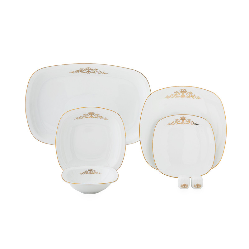 سرویس غذاخوری چینی زرین ایران مدل کواترو 27 پارچه کوئین طلایی درجه عالی