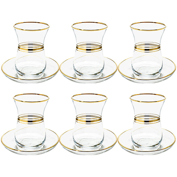 ست استکان و نعلبکی 12 پارچه پاشاباغچه مدل لب طلا