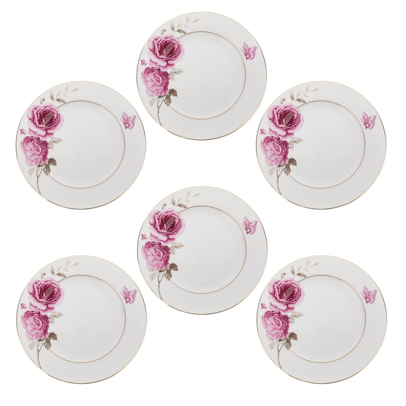 بشقاب غذاخوری چینی زرین ایران مدل ایتالیا 25 رزفلاور درجه عالی بسته 6 عددی							