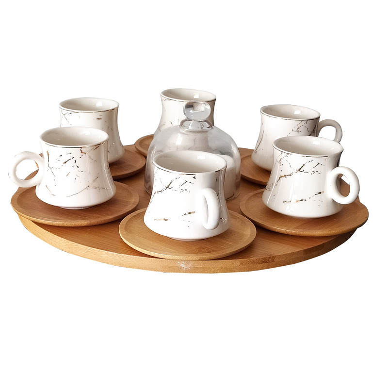 سرویس قهوه خوری 15 پارچه وگاتی مدل ماربل همراه با سینی چرخان