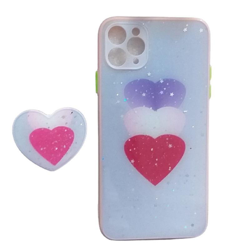  کاور مدل 11P قلبی مناسب برای گوشی موبایل اپل IPhone11 Pro Max به همراه پایه نگهدارنده