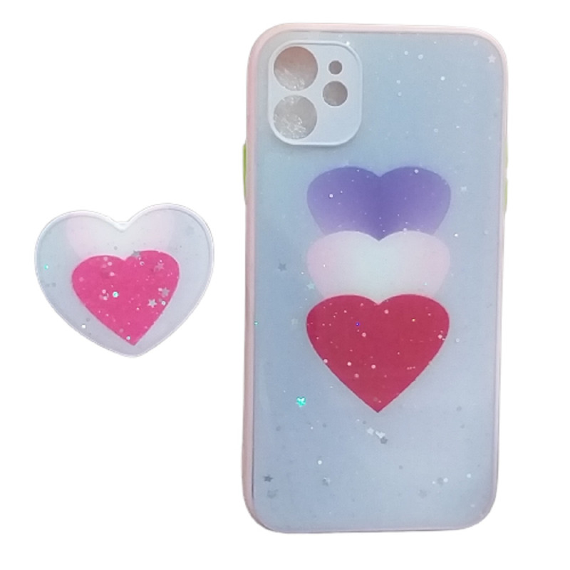 کاور مدل 11 قلبی مناسب برای گوشی موبایل اپل IPhone11 به همراه پایه نگهدارنده