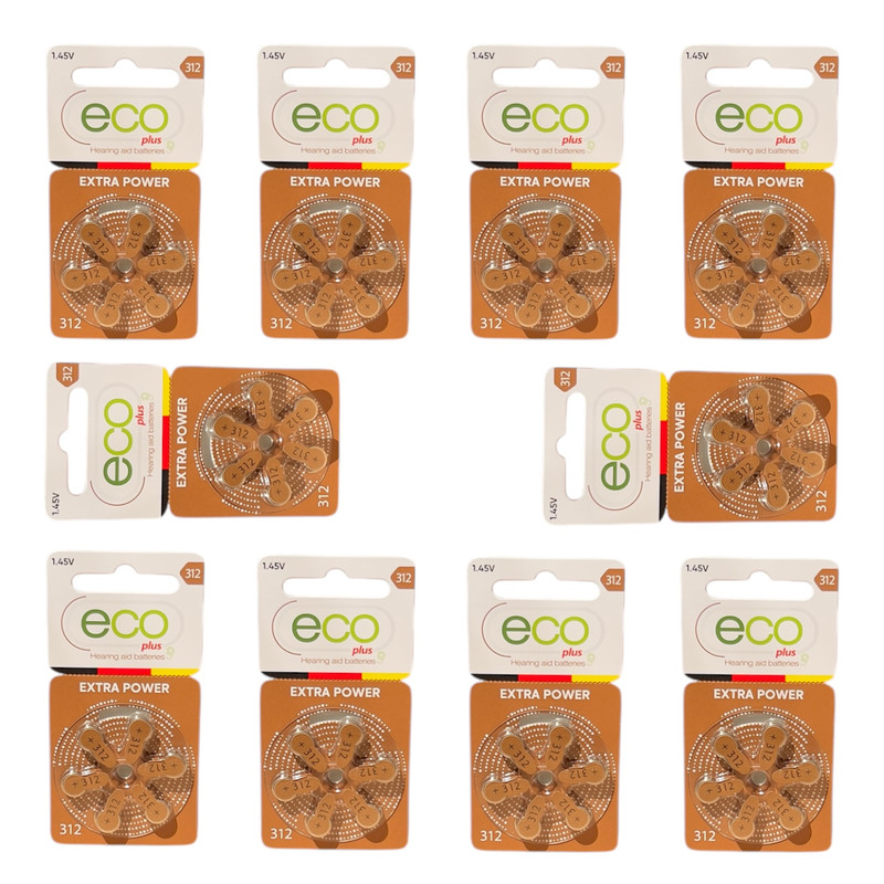 باتری سمعک اکو پلاس مدل 312 بسته 60 عددی