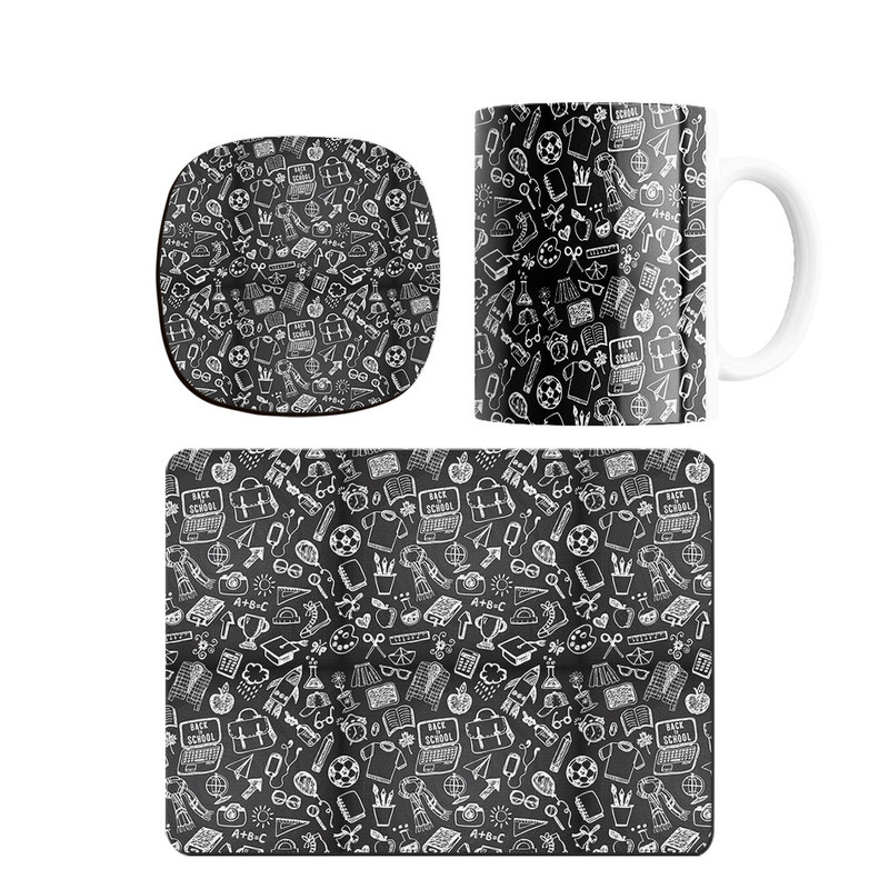 ماگ ترمه طراحان ایده مدل پترن وسایل مدرسه کد strm0300 همراه با زیر لیوانی و موس پد