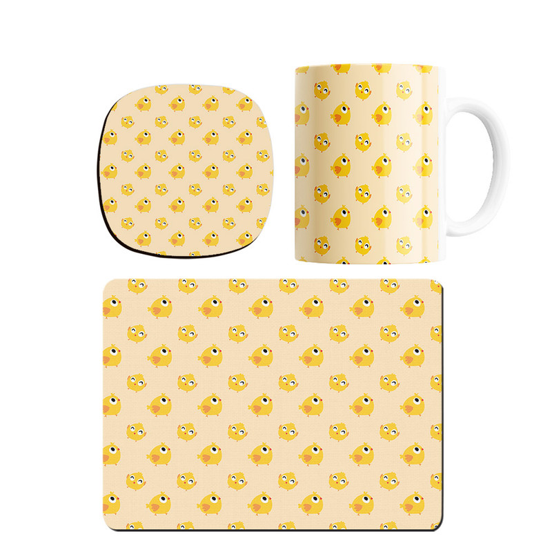ماگ ترمه طراحان ایده مدل پترن جوجه ی بامزه کد strm0220 همراه با زیر لیوانی و موس پد