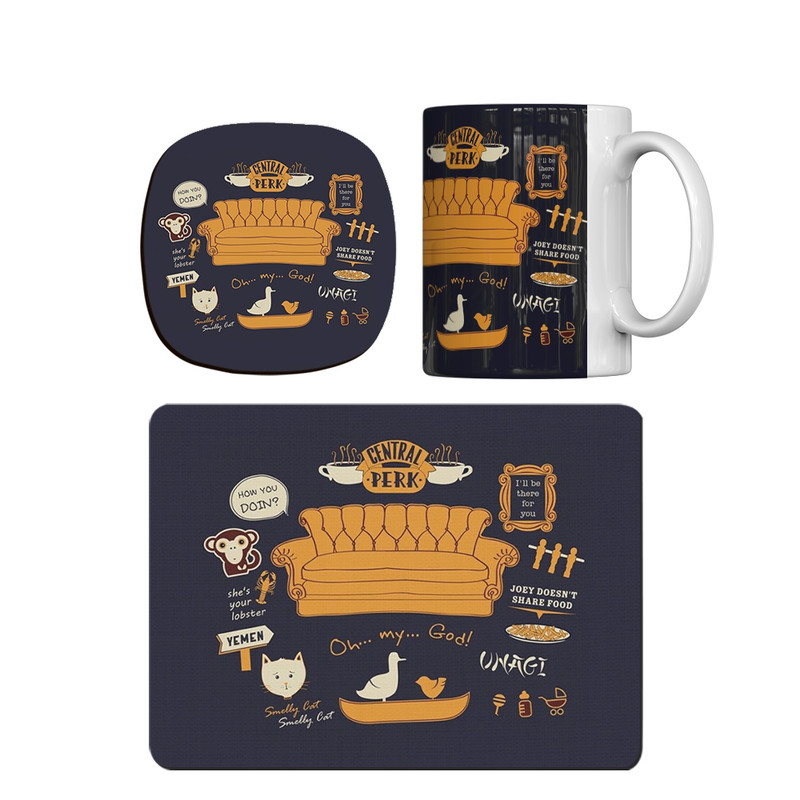 ماگ ترمه طراحان ایده مدل کاناپه فرندز ۲ کد cfp1560 همراه با زیر لیوانی و موس پد