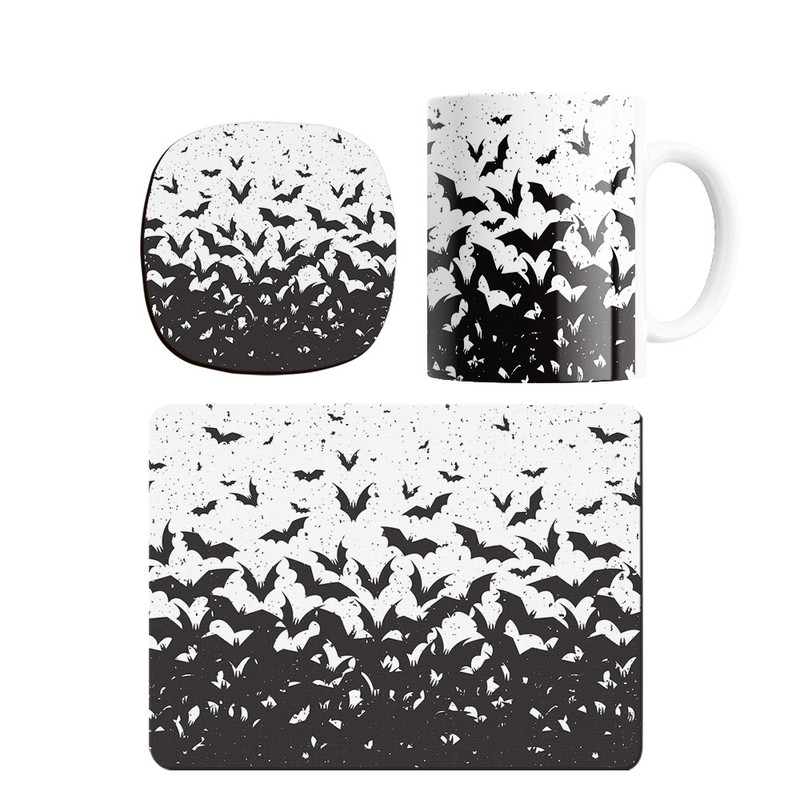 ست ماگ ترمه طراحان ایده مدل پترن خفاش کد strm0260 همراه با زیر لیوانی و موس پد