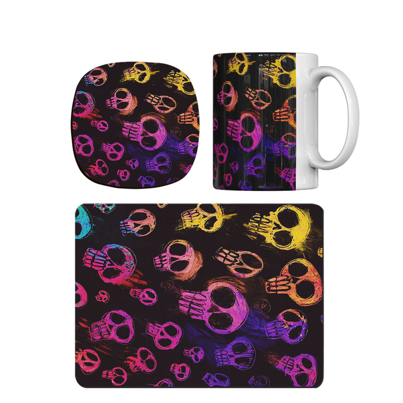 ماگ ترمه طراحان ایده مدل پترن اسکلت رنگی کد strm0194 همراه با زیر لیوانی و موس پد