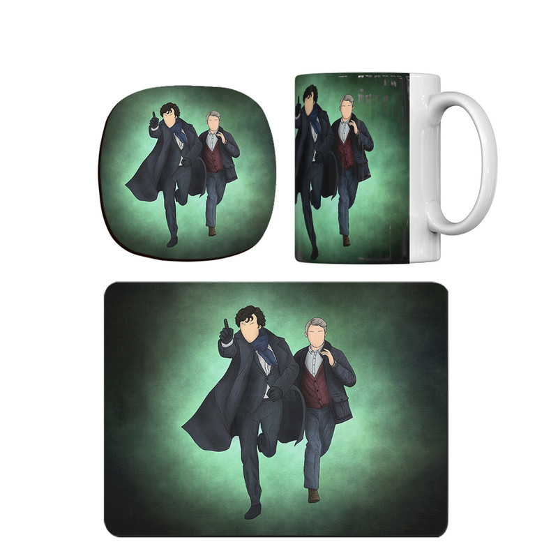 ماگ ترمه طراحان ایده مدل شرلوک هولمز و دکتر واتسون کد cfp1592 همراه با زیر لیوانی و موس پد