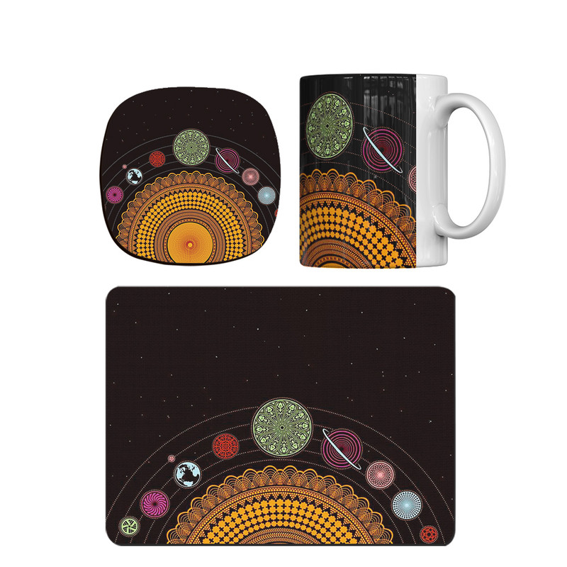 ماگ ترمه طراحان ایده مدل ماندالای فضایی کد cfp1537 همراه با زیر لیوانی و موس پد