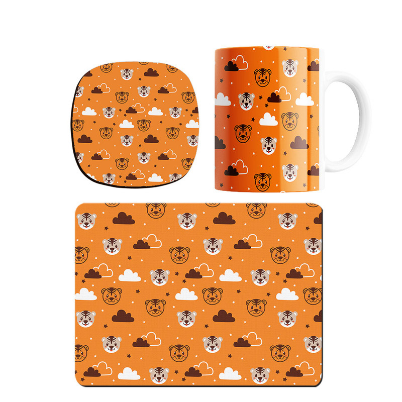 ست ماگ ترمه طراحان ایده مدل پترن ببر کیوت کد strm0275 همراه با زیر لیوانی و موس پد