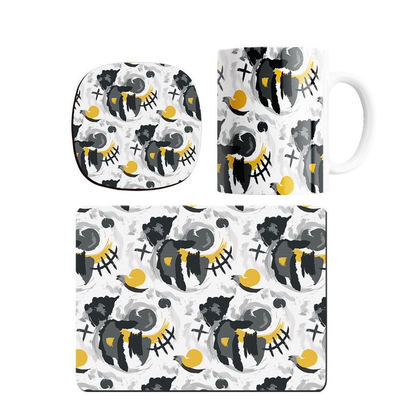 ماگ ترمه طراحان ایده مدل پترن لکه های رنگ کد strm0286 همراه با زیر لیوانی و موس پد