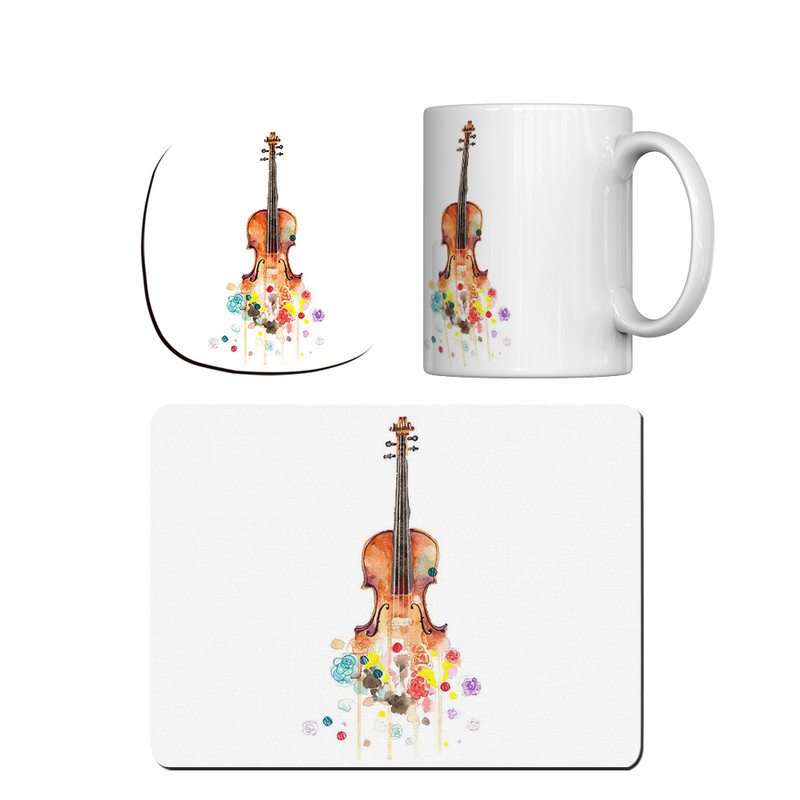 ماگ ترمه طراحان ایده مدل ویالون رنگی کد cfp1348 همراه با زیر لیوانی و موس پد