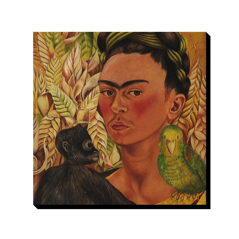 تابلو ترمه طراحان ایده طرح خودنگار با میمون و طوطی از فریدا کد art0129