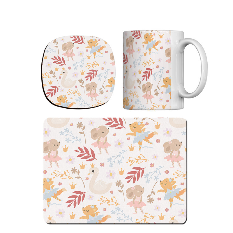 ماگ ترمه طراحان ایده مدل پترن اردک و روباه کد strm0170 همراه با زیر لیوانی و موس پد