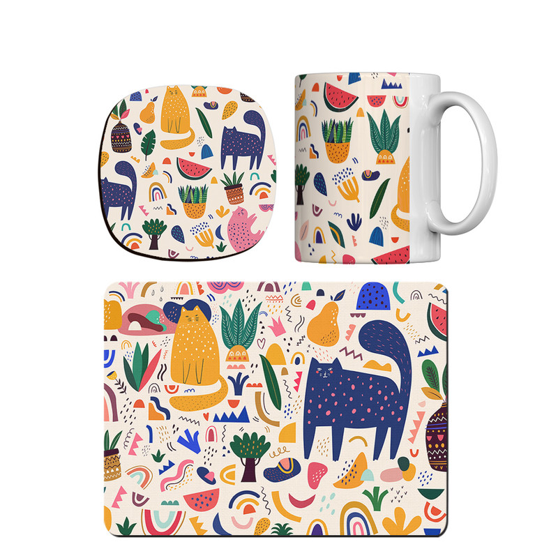 ماگ ترمه طراحان ایده مدل گربه و میوه کد cfp1551 همراه با زیر لیوانی و موس پد