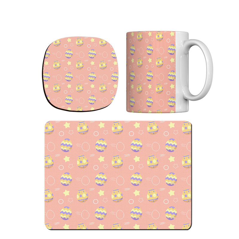 ماگ ترمه طراحان ایده مدل پترن تخم مرغ رنگی کد strm0167 همراه با زیر لیوانی و موس پد