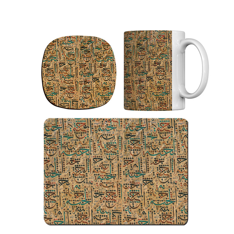 ماگ ترمه طراحان ایده مدل حروف قدیمی کد cfp1405 همراه با زیر لیوانی و موس پد