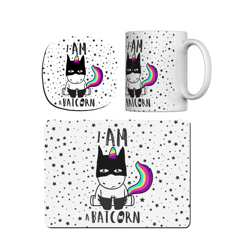 ماگ ترمه طراحان ایده مدل بتمن تک شاخ کد cfp1448 همراه با زیر لیوانی و موس پد