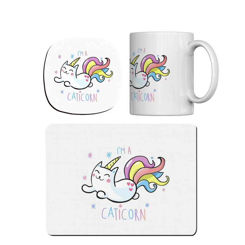 ماگ ترمه طراحان ایده مدل گربه تک شاخ کد cfp1445 همراه با زیر لیوانی و موس پد