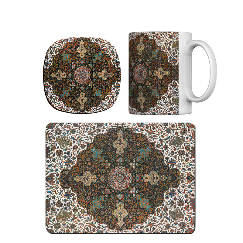 ماگ ترمه طراحان ایده مدل فرش کد cfp1378 به همراه زیر لیوانی و موس پد