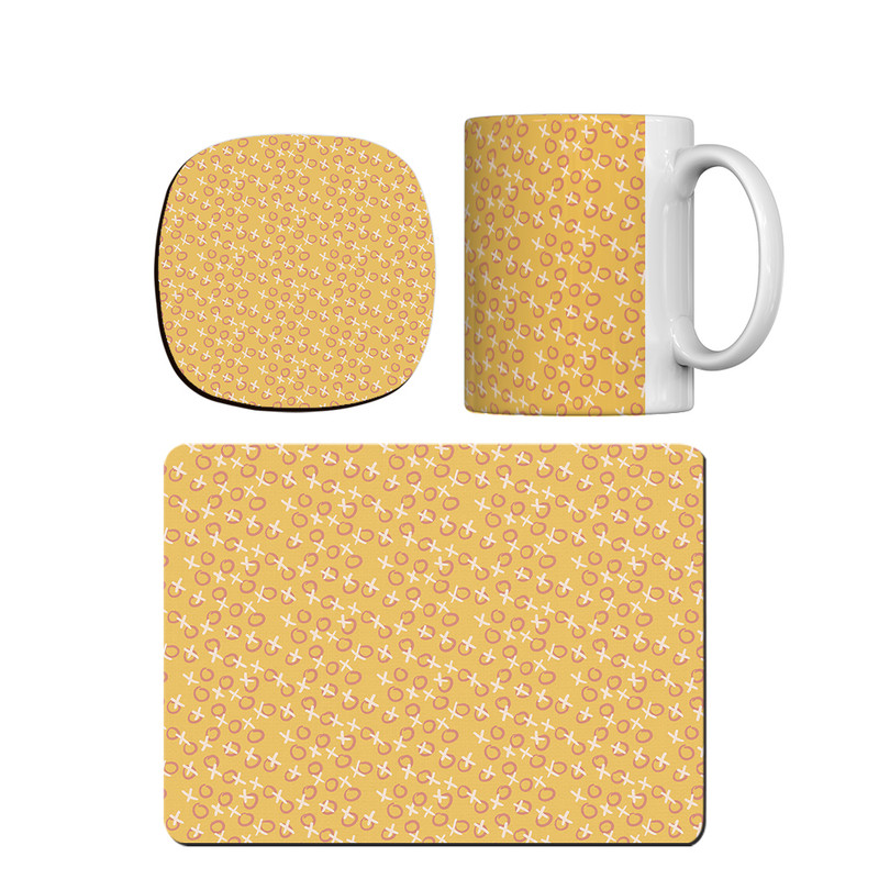 ماگ ترمه طراحان ایده مدل پترن دایره و ضربدر کد strm0064 همراه با زیر لیوانی و موس پد