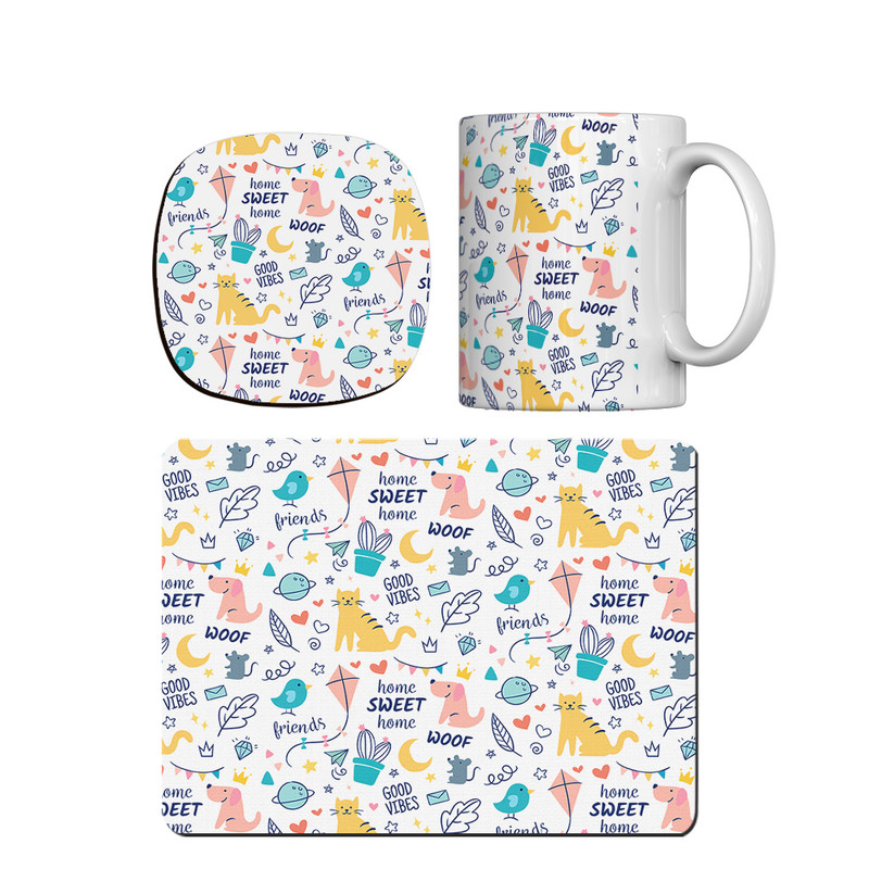 ماگ ترمه طراحان ایده مدل پترن حیوان های بامزه کد strm0072 همراه با زیر لیوانی و موس پد