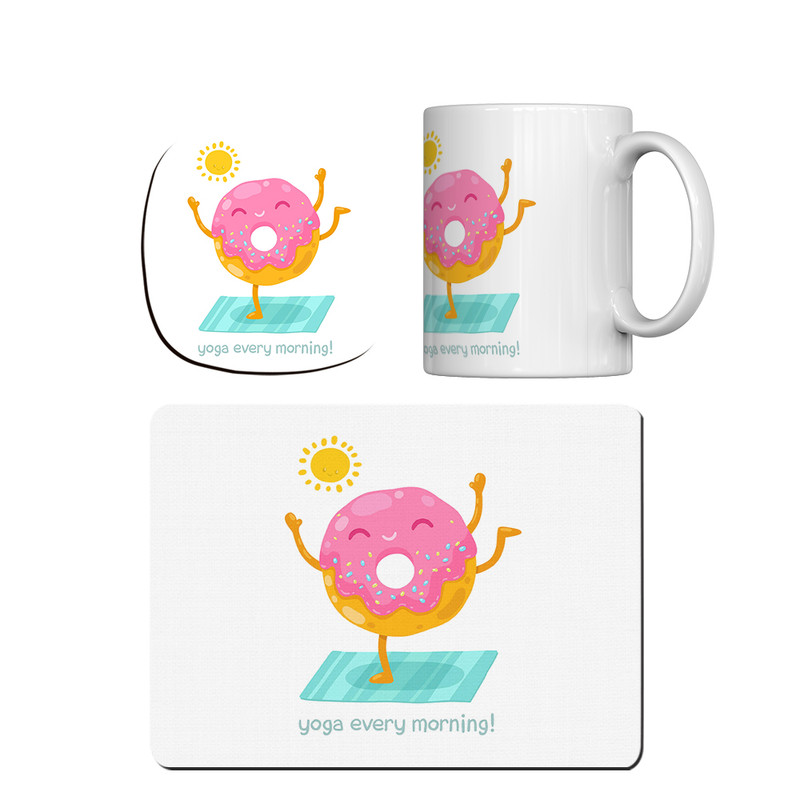 ماگ ترمه طراحان ایده مدل دونات یوگی کد cfp1463 همراه با زیر لیوانی و موس پد