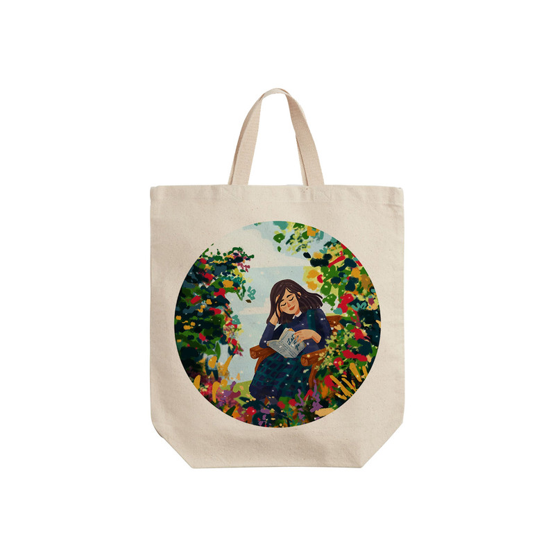 ساک خرید ترمه طراحان ایده مدل دخترک  کتابخوان در مزرعه رنگی کد cfp1572 - S