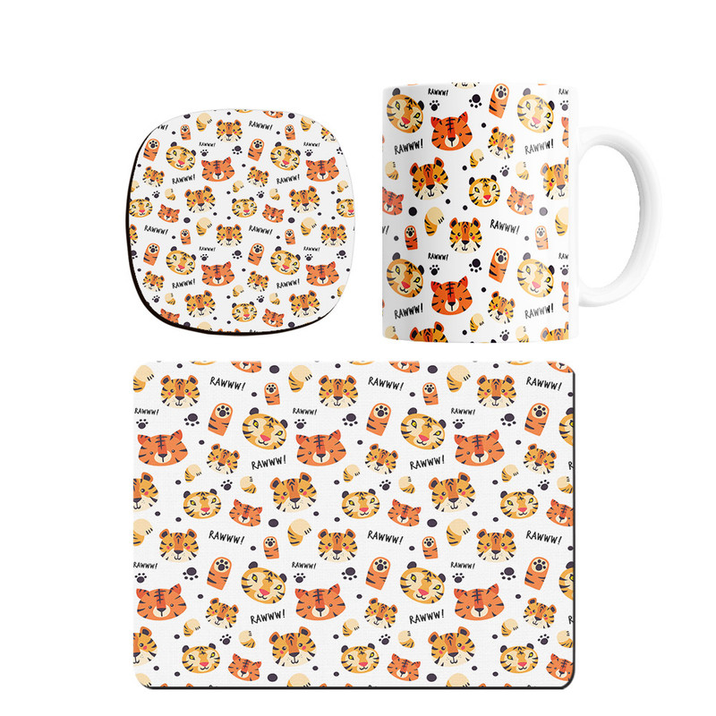 ست ماگ ترمه طراحان ایده مدل پترن ببر و پلنگ بامزه کد strm0274 همراه با زیر لیوانی و موس پد