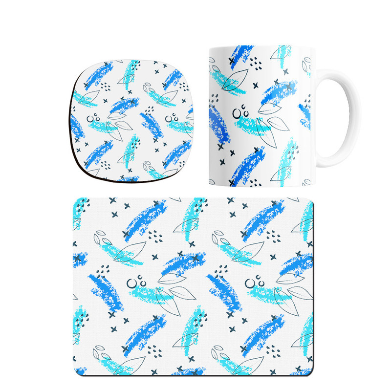 ست ماگ ترمه طراحان ایده مدل پترن برگ کد strm0262 همراه با زیر لیوانی و موس پد