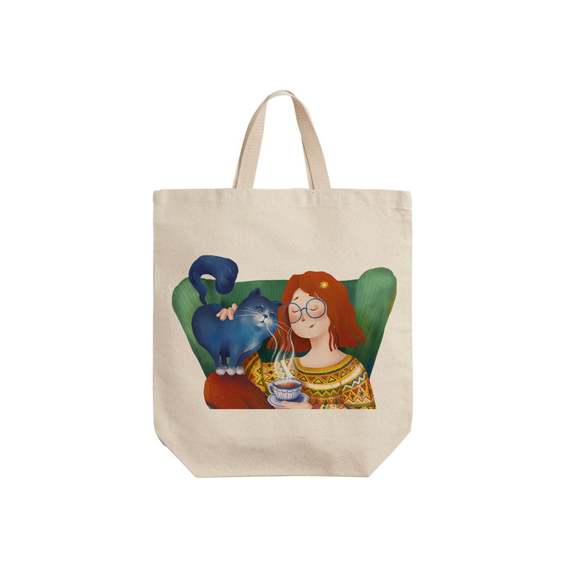 ساک خرید ترمه طراحان ایده مدل دختر و گربه کد cfp1608 - S