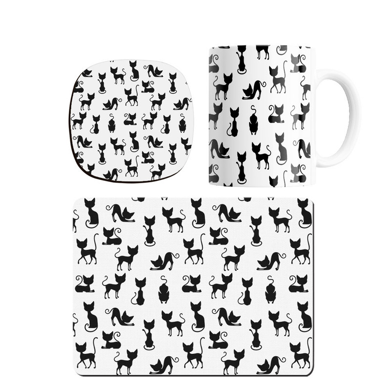 ماگ ترمه طراحان ایده مدل پترن گربه ی مشکی کد strm0227 همراه با زیر لیوانی و موس پد