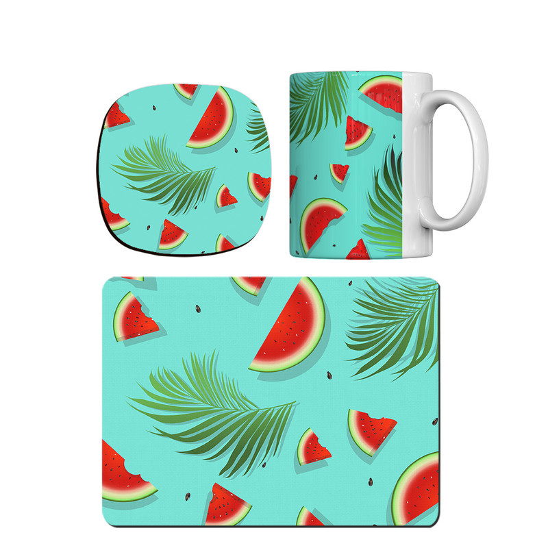 ماگ ترمه طراحان ایده مدل برگ و هندوانه کد cfp1719 همراه با زیر لیوانی و موس پد