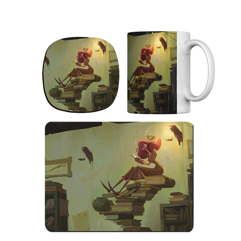 ماگ ترمه طراحان ایده مدل  پله های کتابی کد cfp1710 همراه با زیر لیوانی و موس پد