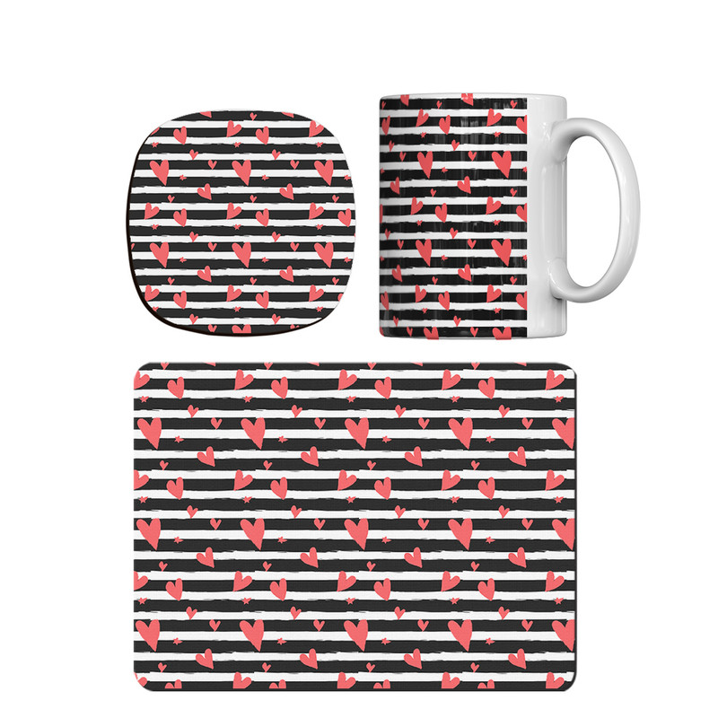 ماگ ترمه طراحان ایده مدل پترن قلب قرمز کد strm0069 همراه با زیر لیوانی و موس پد