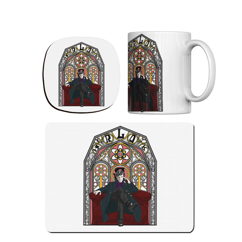 ماگ ترمه طراحان ایده مدل شرلوک هولمز کد cfp1593 همراه با زیر لیوانی و موس پد