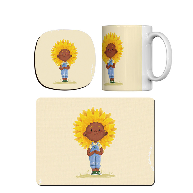 ماگ ترمه طراحان ایده مدل دختر آفتاب گردان کد cfp1586 همراه با زیر لیوانی و موس پد