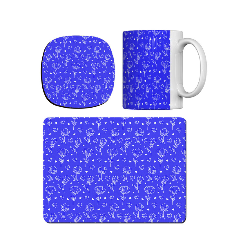 ماگ ترمه طراحان ایده مدل پترن گل سفید کد strm0079 همراه با زیر لیوانی و موس پد