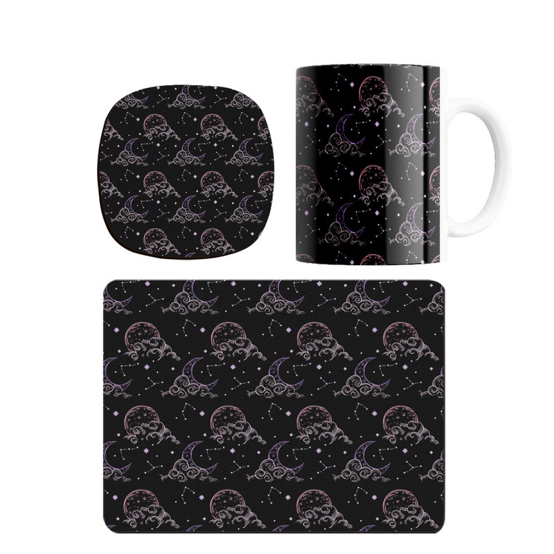 ست ماگ ترمه طراحان ایده مدل پترن ابر و ماه کد strm0263 همراه با زیر لیوانی و موس پد