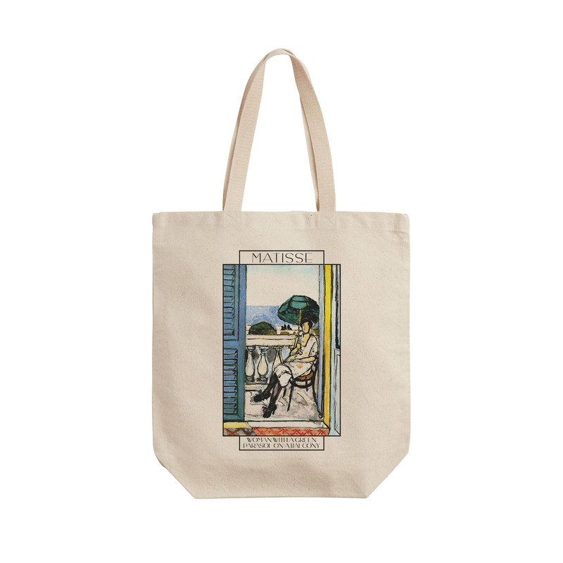 ساک خرید ترمه طراحان ایده مدل زنی با جتر سبز در بالکن از ماتیس کد art0700 - L